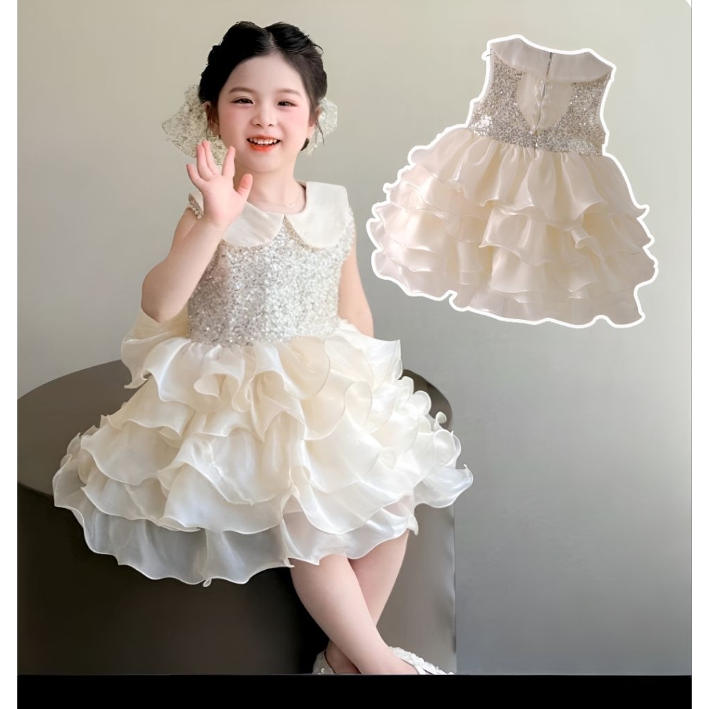 (AGE 5TH & 6TH) AZHE- AZZURA DRESS WITH BROKENWHITE AND CREAM BACK BUTTONS