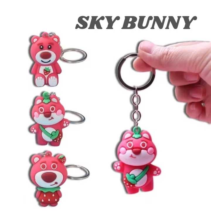 GANTUNGAN Sky bunny - LOTSO PINK BEAR CHARACTER KEYCHAIN CUTE RUBBER BEAR KEYCHAIN