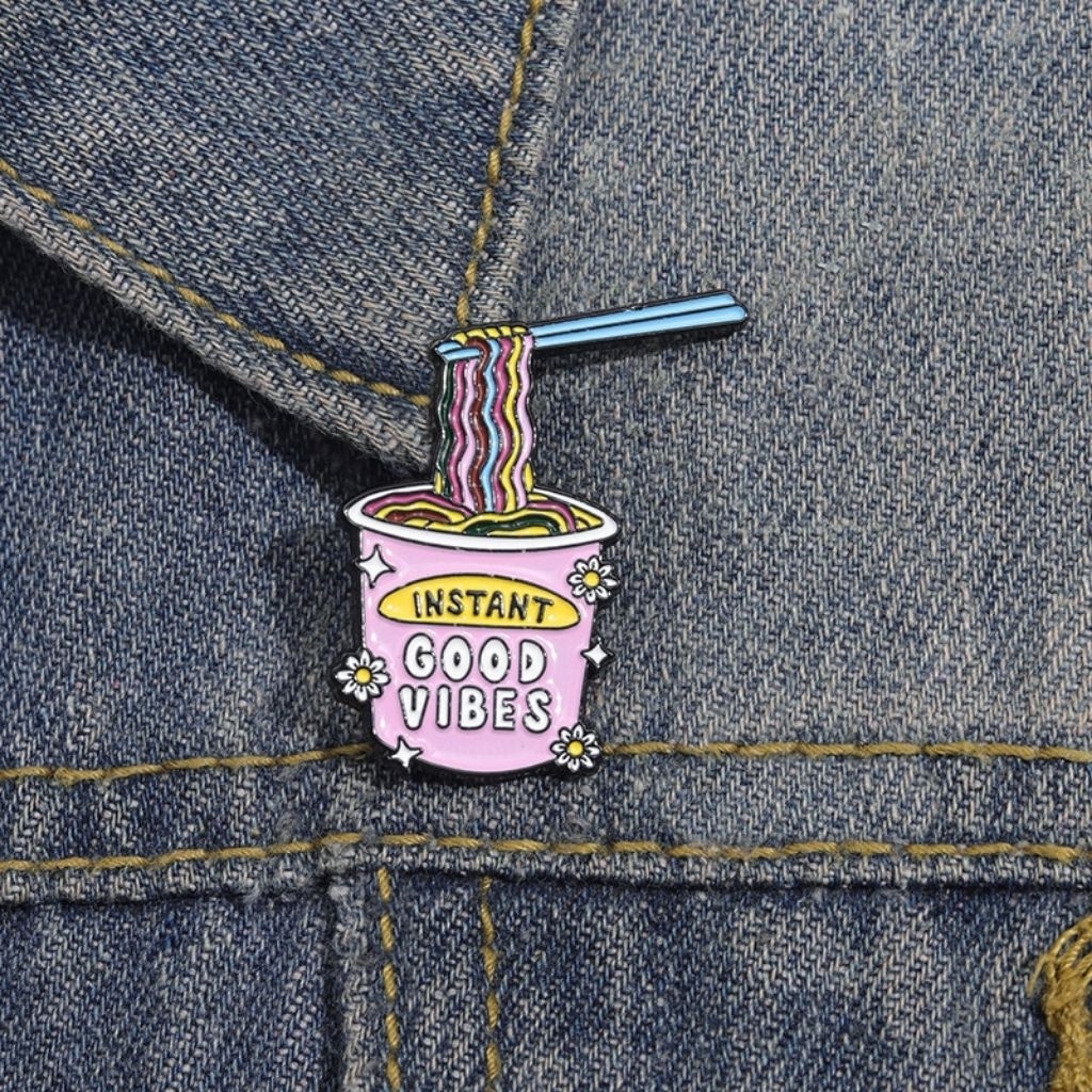 Good Vibes Instant Enamel Pin Ramen Noodle Pink Cute Bag Pin Bag Jacket Accessories