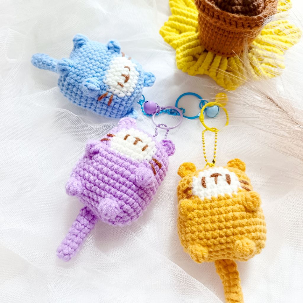 GANTUNGAN Bag Charm Keychain Tofu Cat Amigrumi / Tofu Cat Bag Hanger / พวงกุญแจ