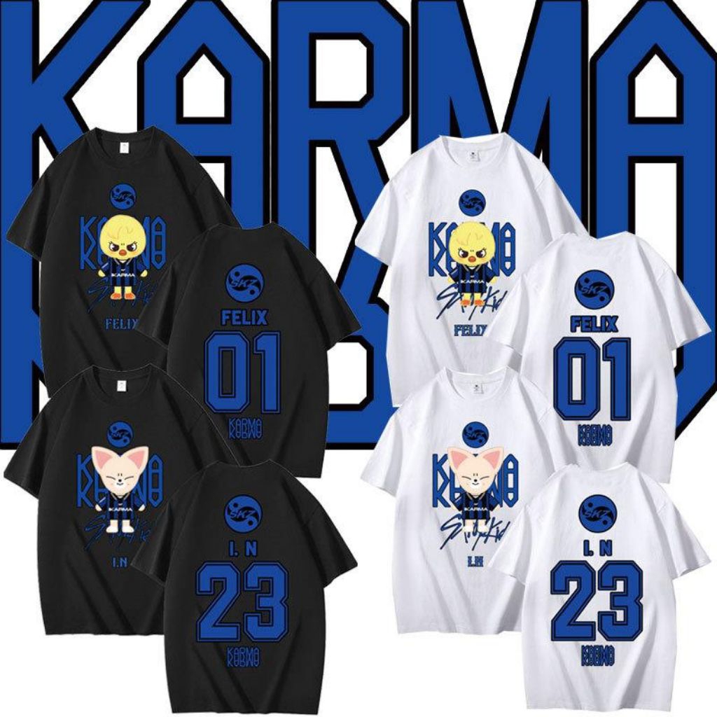 Stray Kids SKZ KARMA Kpop Unisex เด็ก & ผู้ใหญ่ 24 S Premium Oversize สไตล์เกาหลีเสื้อยืด SKZ Karma 