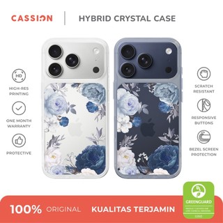 Hybrid Crystal Case iPhone 17 16 15 14 13 12 Mini 11 Pro XR SE 2 3 Cassion Blue Flowers