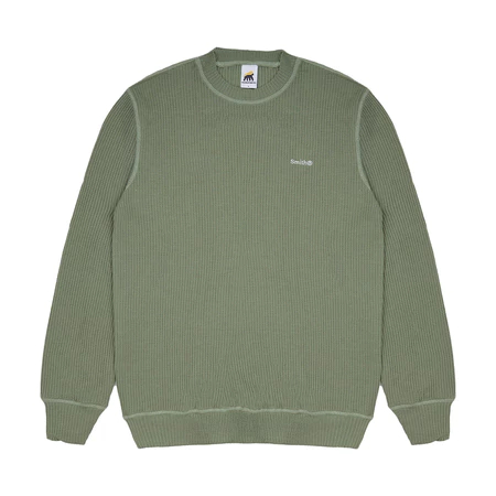 House of Smith Mens Bdg Crewneck Sweater - Weave Waffle Knit Ls Dark Dusty Green