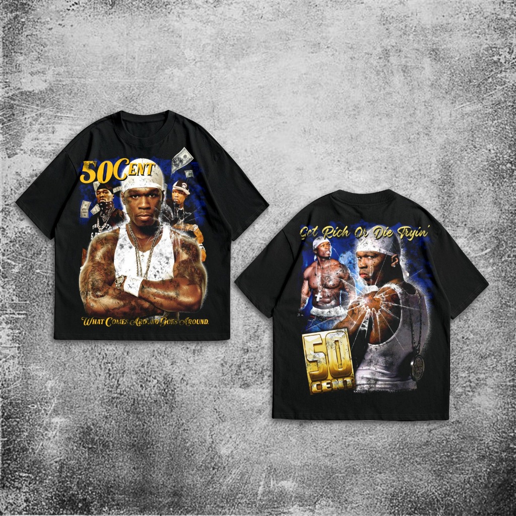 เสื้อยืด P&B Oversize 50 Cent - เสื้อยืด Vintage 50 Cent Oversize Black 20s