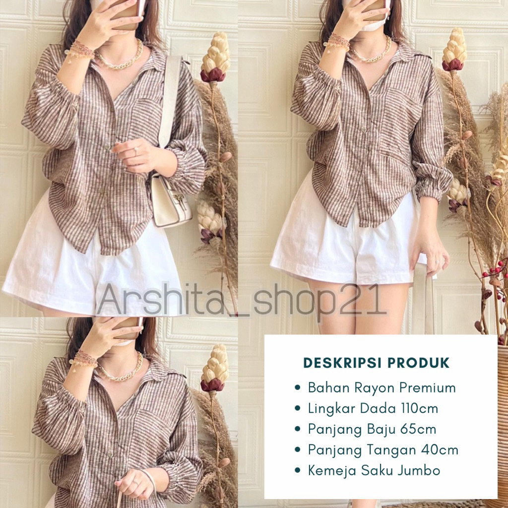 เสื้อ KEMEJA MONA [01] || [S08120] ท็อปส์ซูของผู้หญิงจากพรีเมี่ยม RAYON MATERIAL รุ่นเสื้อลายทาง เสื