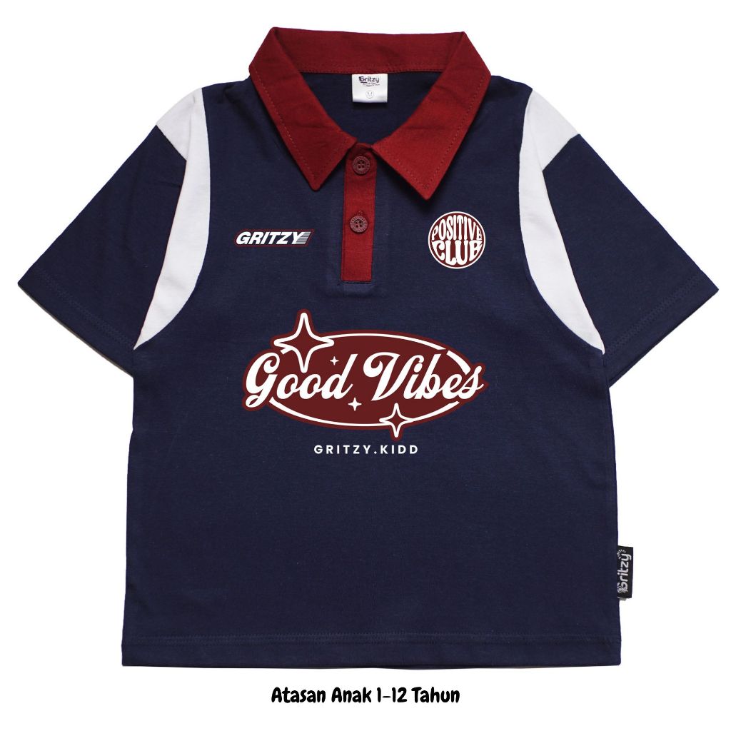 Gritzy Kidd - Stellar Vibes Navy White Kids Rugby Polo l Oversize Kids T-Shirt | โปโลคิดส์แฟชั่น