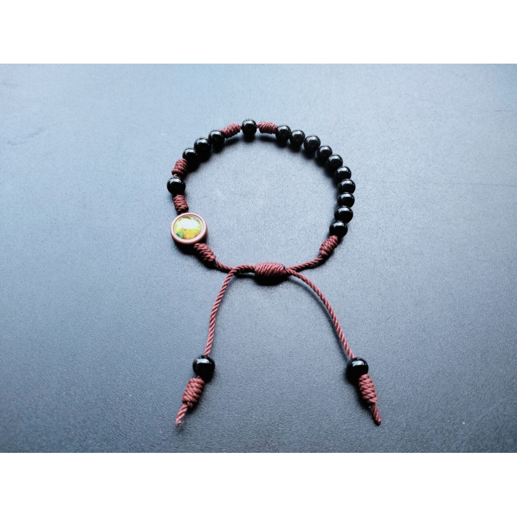 G594 CATHOLIC BLACK HEAVY PEARL ROSARY BRACELET