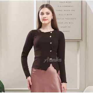 ARUNIKA TOP | Blouse Atasan Knit Wanita Korean Top Baju Baju Knit Wanita Lengan Panjang Basic Long Sleeve