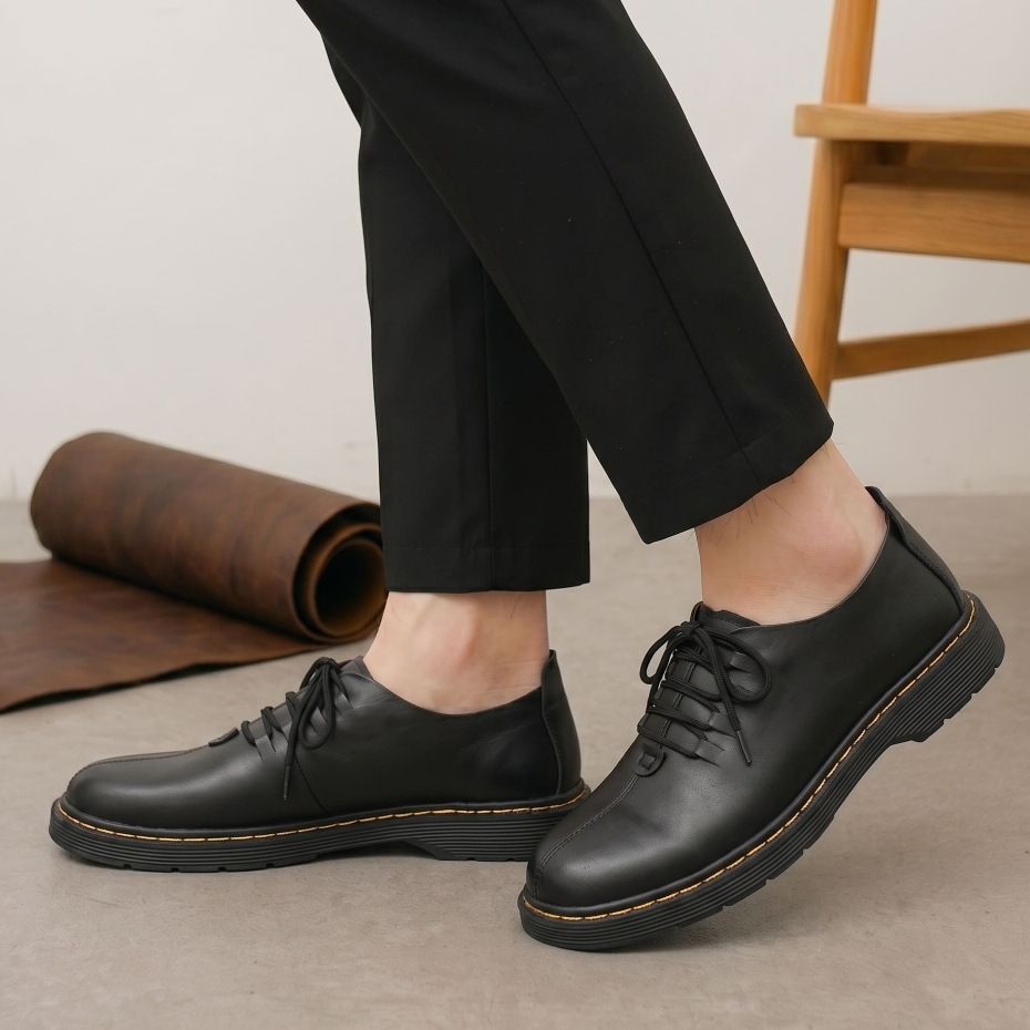 Docmart Official Low Boots รองเท้าทํางานหนังแท้สีดําสําหรับผู้ชาย - SEAN