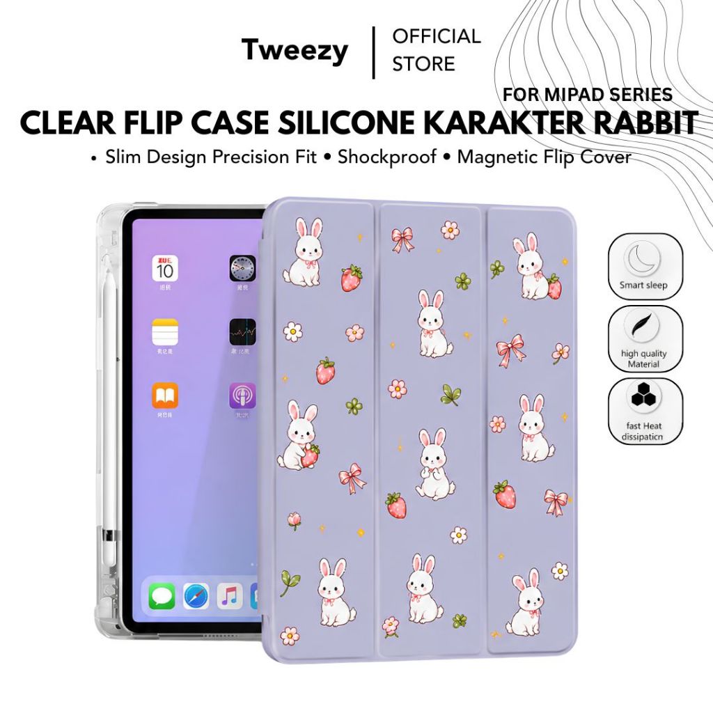 เคสแท็บเล็ต Redmi Pad SE / Pad 2 Casing Xiaomi Pad 7 6 Transparent Matte Silicone Rabbit Motif Straw