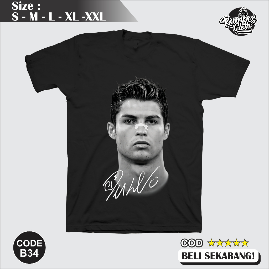 เสื้อยืด Cristiano Ronaldo Distro - เสื้อยืดพรีเมี่ยม Ronaldo Cotton Combed 30s B34