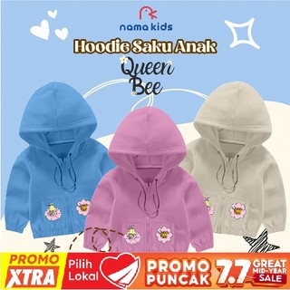 Sweater Anak Zipper Risleting Sablon Queen Bee Lucu Sweater Hoodie Anak Mini Pocket Saku Sablon Murah