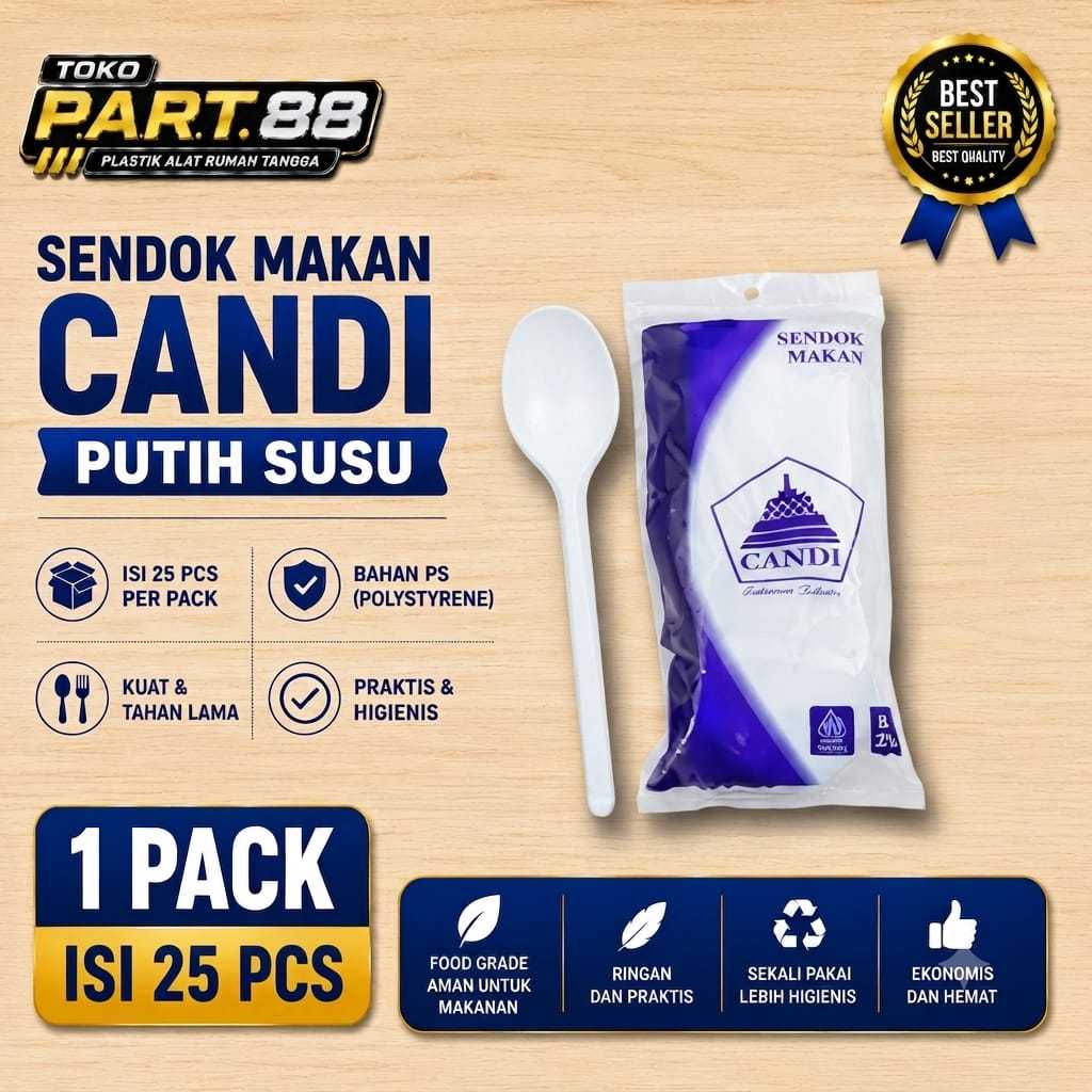 นมสีขาว Candi Tablespoon PS Polystyrene 25 ชิ้นช้อนพลาสติกแบบใช้แล้วทิ้งเกรดอาหารสําหรับจัดเลี้ยงบุฟ