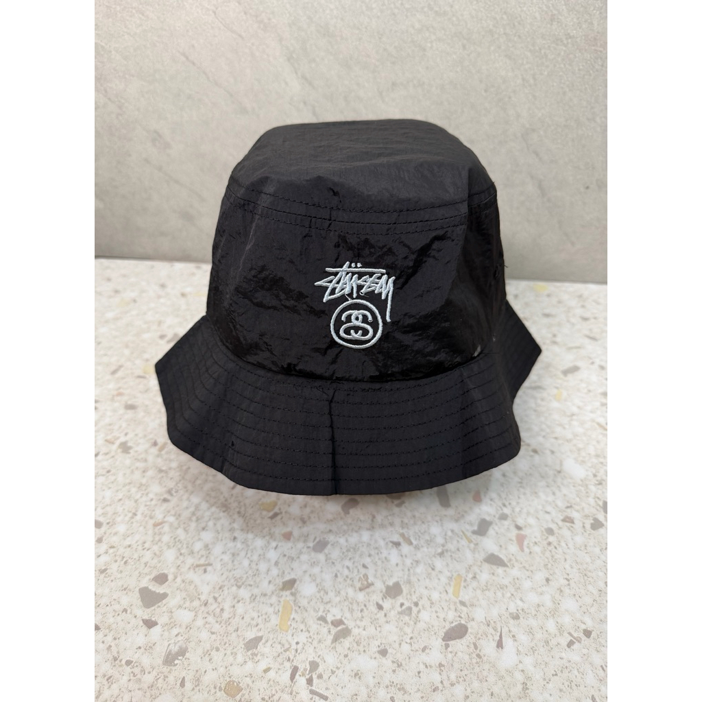 Stussy Bone Black Parachute Unisex Bucket Hat