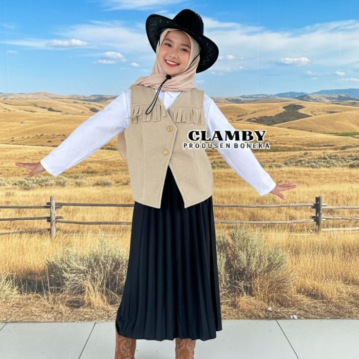 One Set Outfit Yearbook Cowboy Anak - Dewasa Hijab Frendly Termurah | Rompi Cowboy Free Topi