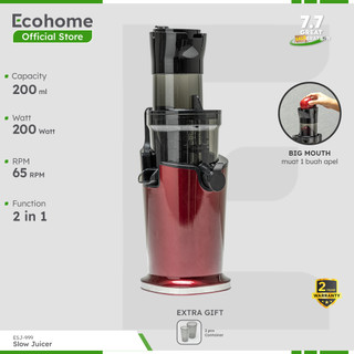 ECOHOME Slow Juicer ESJ999 2 in 1 Function Pengekstrak Buah Tanpa Ampas RPM65 Low Watt & Easy Clean