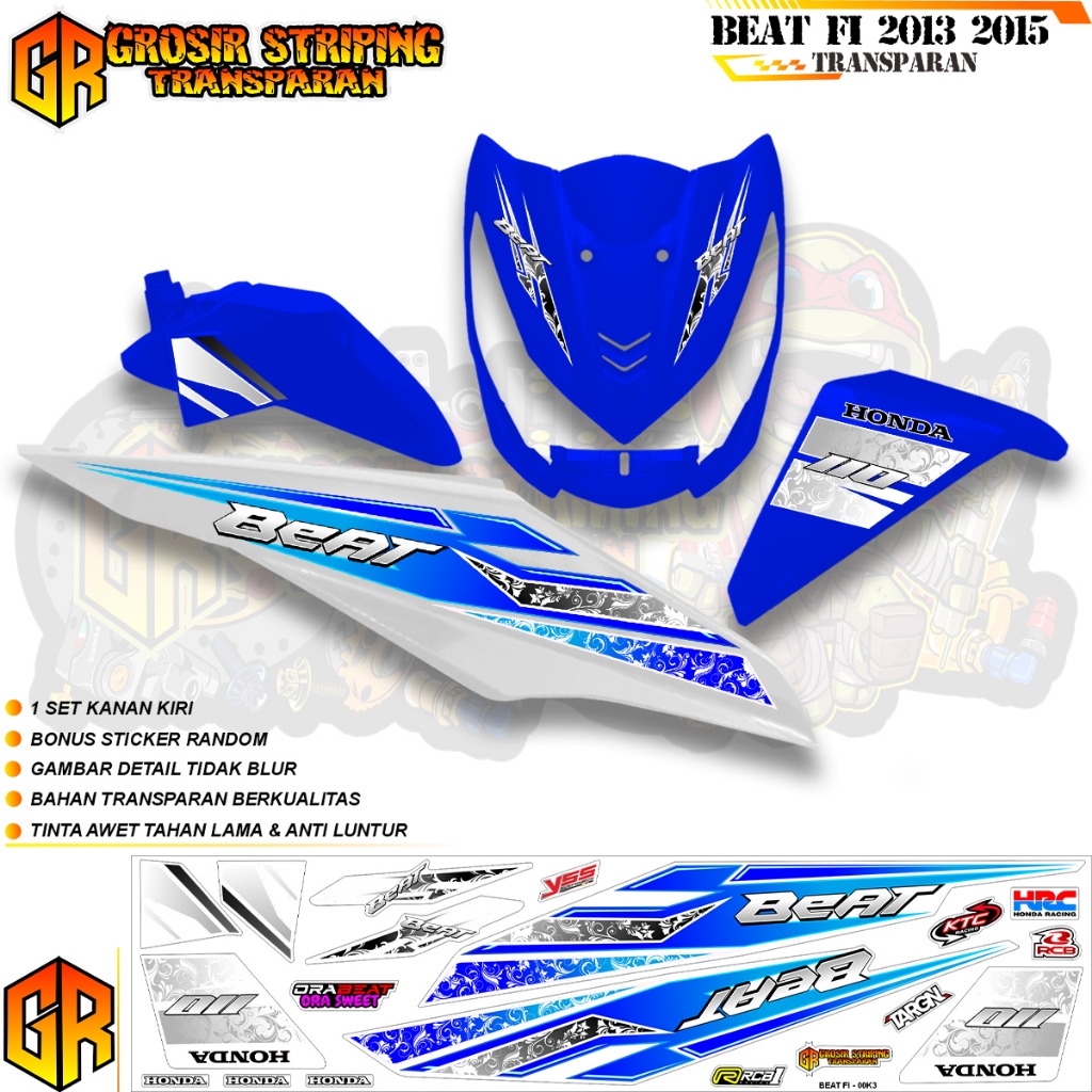 TRASPARENT STRIPING BEAT FI 2012-2015 | พรีเมี่ยมคุณภาพชัดเจน | สติ๊กเกอร์ WHOLESALE | รหัส BATIK MO
