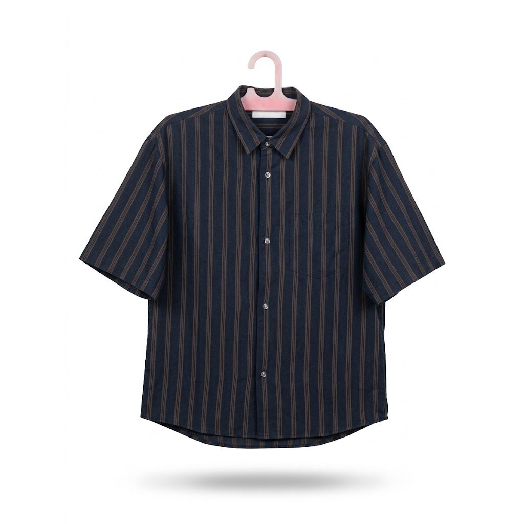 KEMEJA Oversize Shirt NYC Striped Short Sleeve Branded Short Sleeve Striped Shirt
