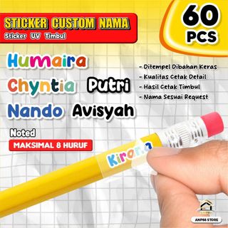 ANP88 - 60 Pcs Sticker UV Nama Nametag Tattoo Custom Print Cetak Nama UV Tulisan Biasa Umum Anak Dewasa Label Nama Tanda Tahan Air Indoor