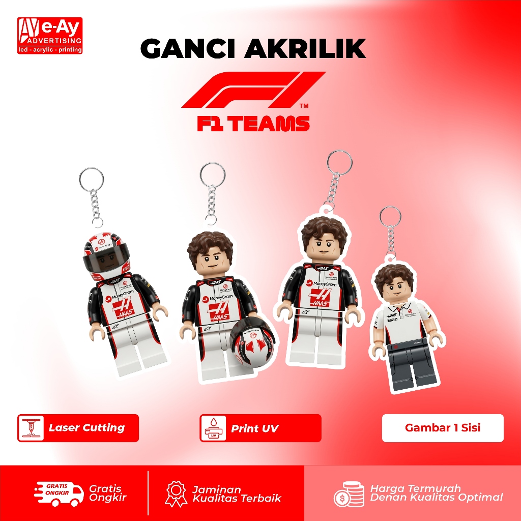 พวงกุญแจอะคริลิคระดับพรีเมียม ทนทาน – F1 Driver Lego Edition Oliver Bearman Haas F1 | เอยาดอร์ตี