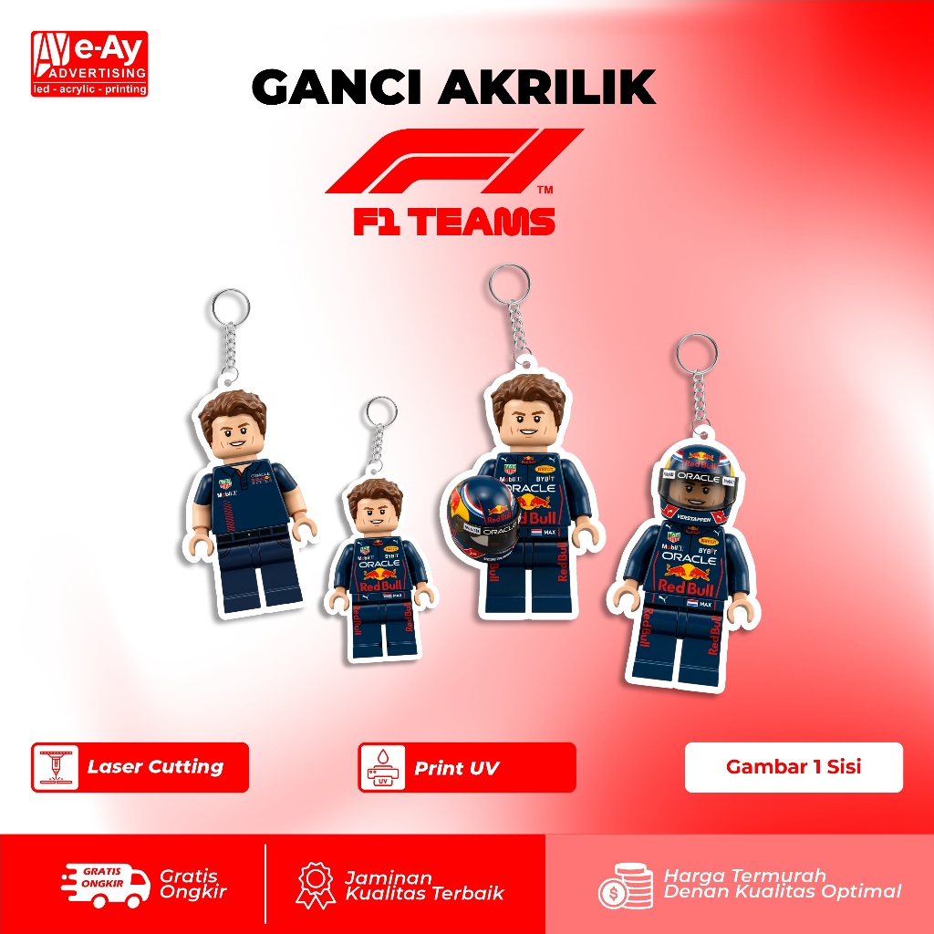 พวงกุญแจอะคริลิคระดับพรีเมียม ทนทาน – F1 Driver Lego Edition Max Verstappen RedBull Racing | เอยาดอร