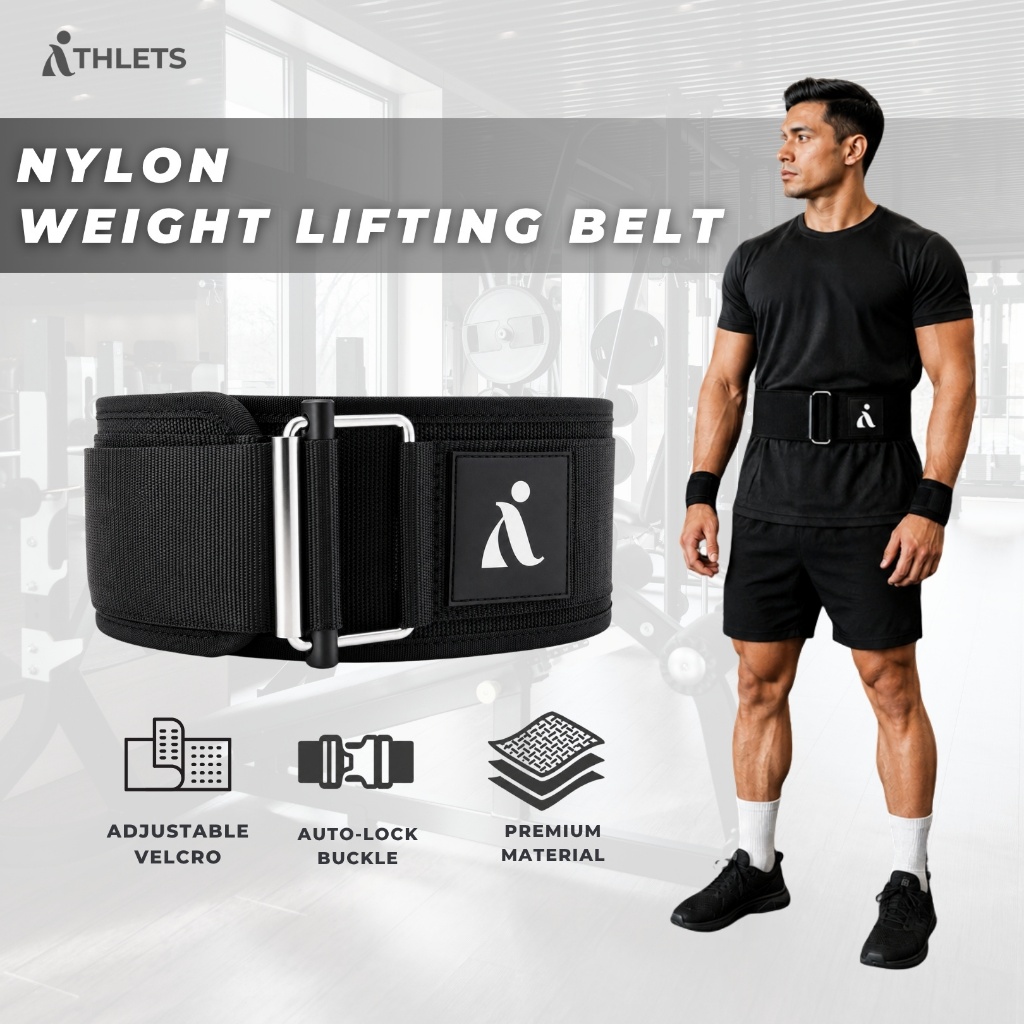 ATHLETS Auto Lock Nylon Weightlifting Belt - Gym Belt Fitness Weight Lifting Belt