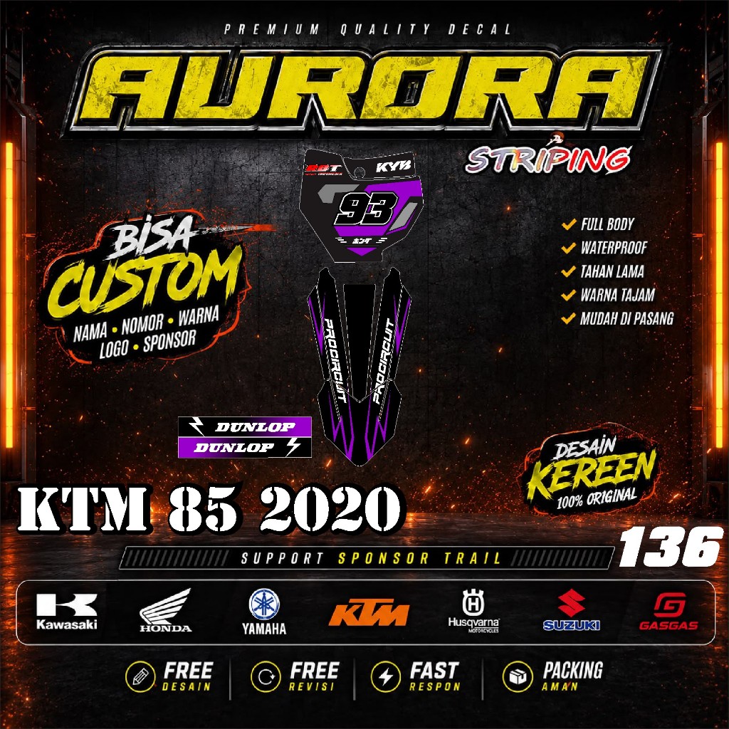 ใหม่ล่าสุดสติ๊กเกอร์ decal NUMBER PLATE KTM 85 2020 KX KLX 150 KLX BF KLX GORDON DTRACKER KX YZ KTM 