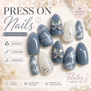 Press On Nails Handmade Wedding Series | Kupal Marble Free Lem | Custom Size | Kuku Palsu Premium