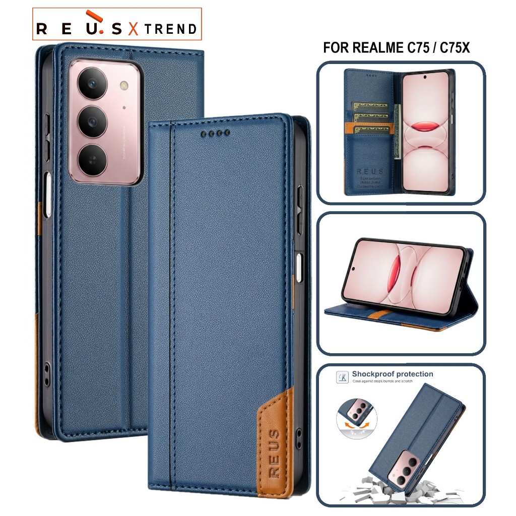 REUS Leather Case Realme C75 / C75x lip Cover Wallet Card Slot Luxury Premium เคสกันกระแทก
