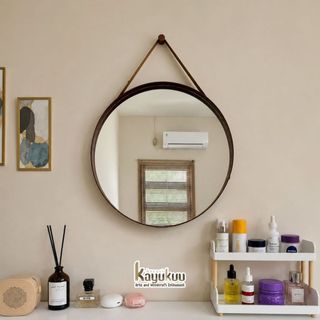 Kreasikayukuu Cermin Gantung Diameter 30&40cm Kaca Cermin Bulat Dekorasi Kamar Toilet