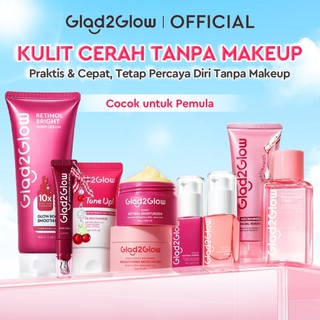 Glad2Glow Cerah Glowing Outing Bundle all in 1 7in1-Brightening Moisturizer+Serum+Cleanser+toner+Peeling solution+Retinol 10%Niacinamide skincare paket pembersih perawatan kulit mencerahkan warna kulit g2glow official store