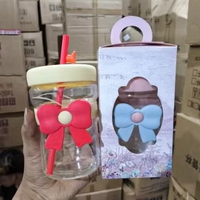 ขวดบรรจุเครื่องดื่มแก้ว 480 มล. พร้อม RIBBON STRAW, SOUVENIR BOX PACKAGING / ขวดแก้วพร้อม RIBBON