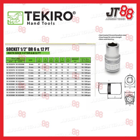 MATA TEKIRO SOCKET BIT 1/2" 8MM - 19MM // HAND SOCKET 6PT & 12PT