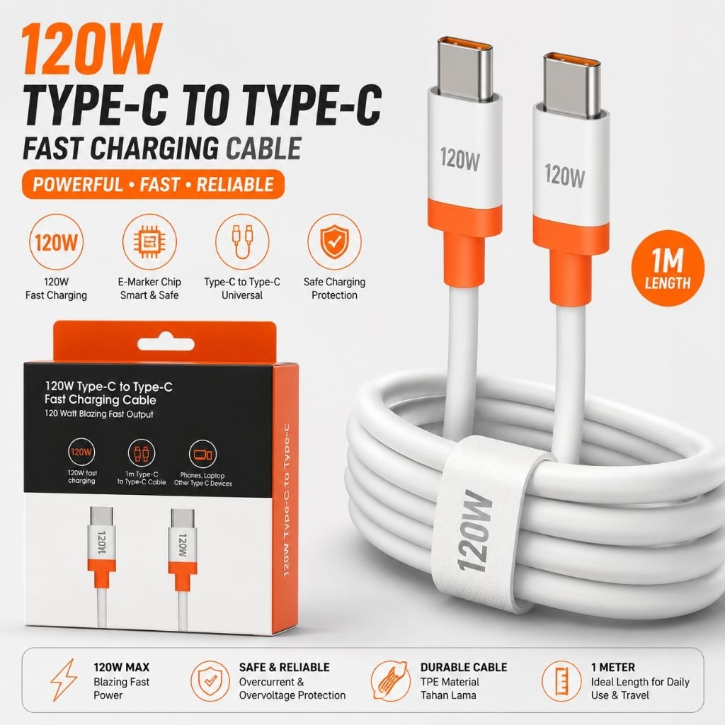 120W Type C Fast Charging Data Cable 6A Type C To Type C Original สําหรับทุกประเภท
