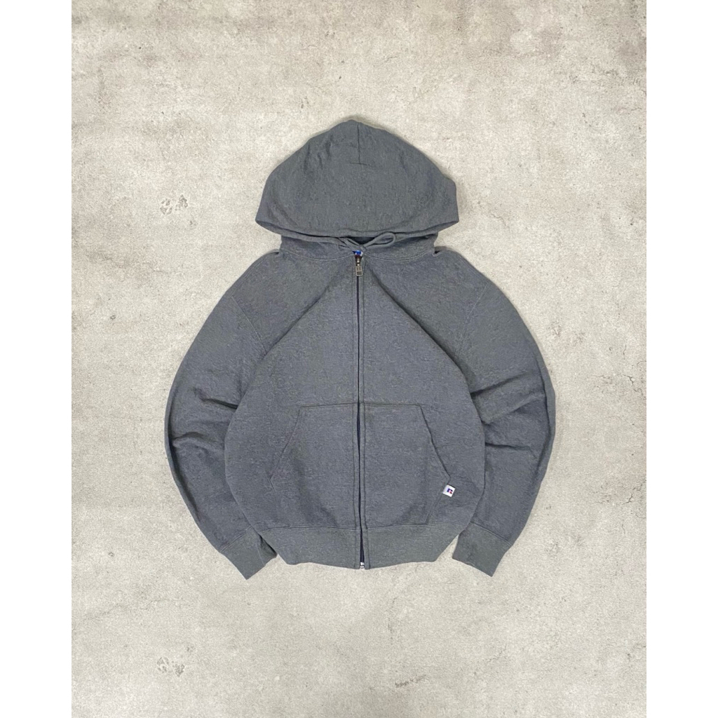 2000s Vtg Russell Athletic Zipper Blank Grey Boxy Hoodie