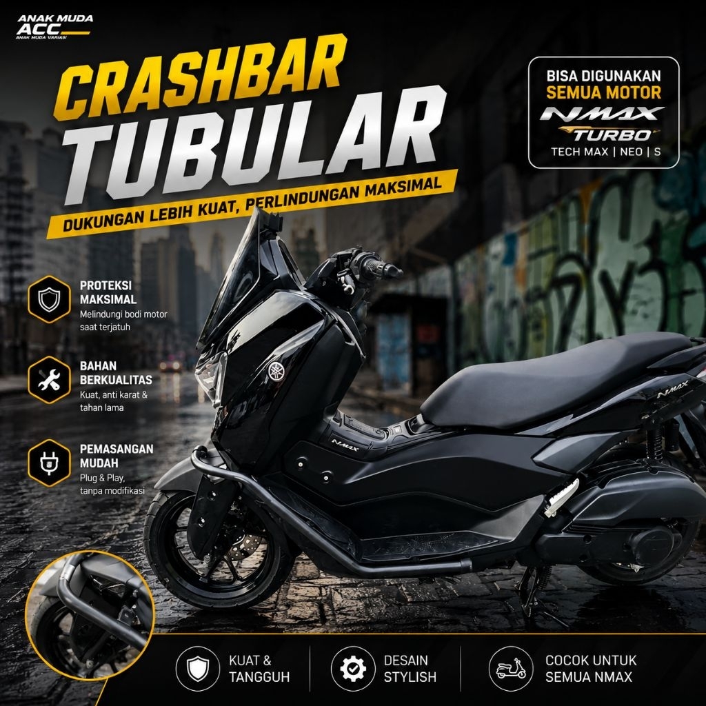 Crashbar tubular body ตัวป้องกันดาดฟ้า nmax turbo nmax nmax neo s ล่าสุด led วงเล็บไฟยิง d2 เลเซอร์