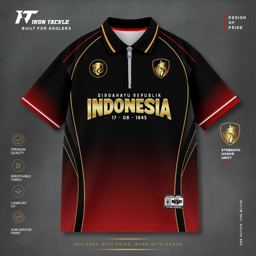 MERAH August 17th Shirt for Boys, Premium Dryfit Jersey, Full Printing, วันประกาศอิสรภาพอินโด, แดงขา