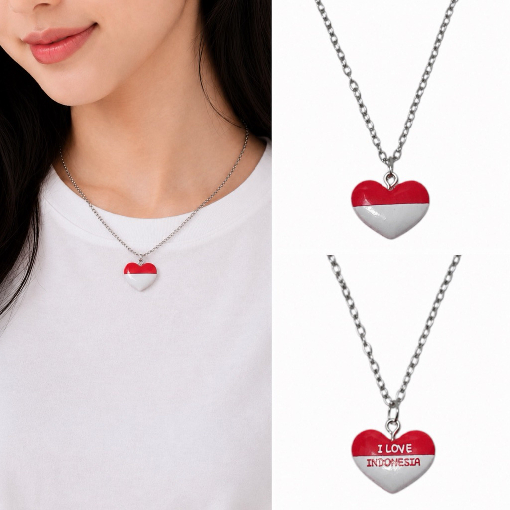 MERAH Dwi Heart สร้อยคอสีขาวสีแดงสร้อยคอหัวใจรักวันประกาศอิสรภาพของสาธารณรัฐจีน 17 สิงหาคม