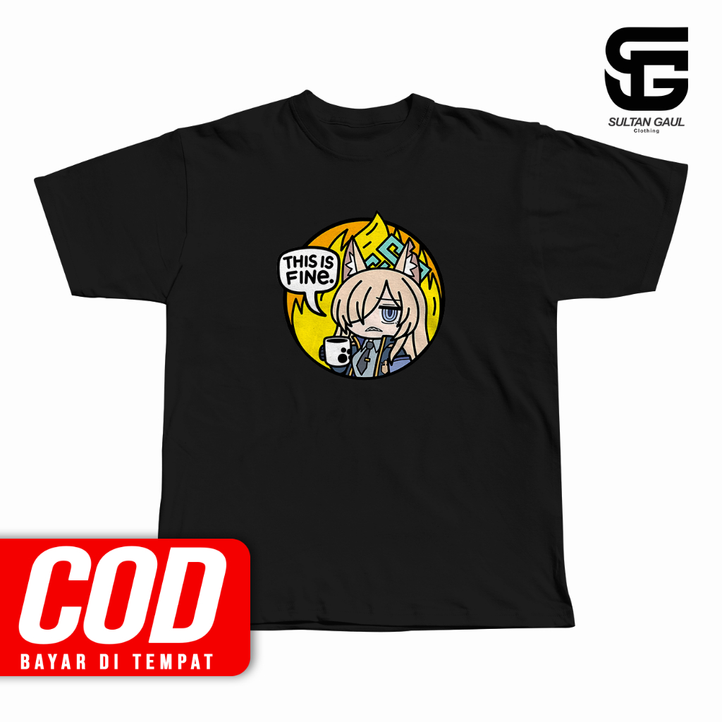 เสื้อยืด Anime THIS IS FINE OGATA KANNA BLUE ARCHIVE เกมญี่ปุ่น Distro Unisex