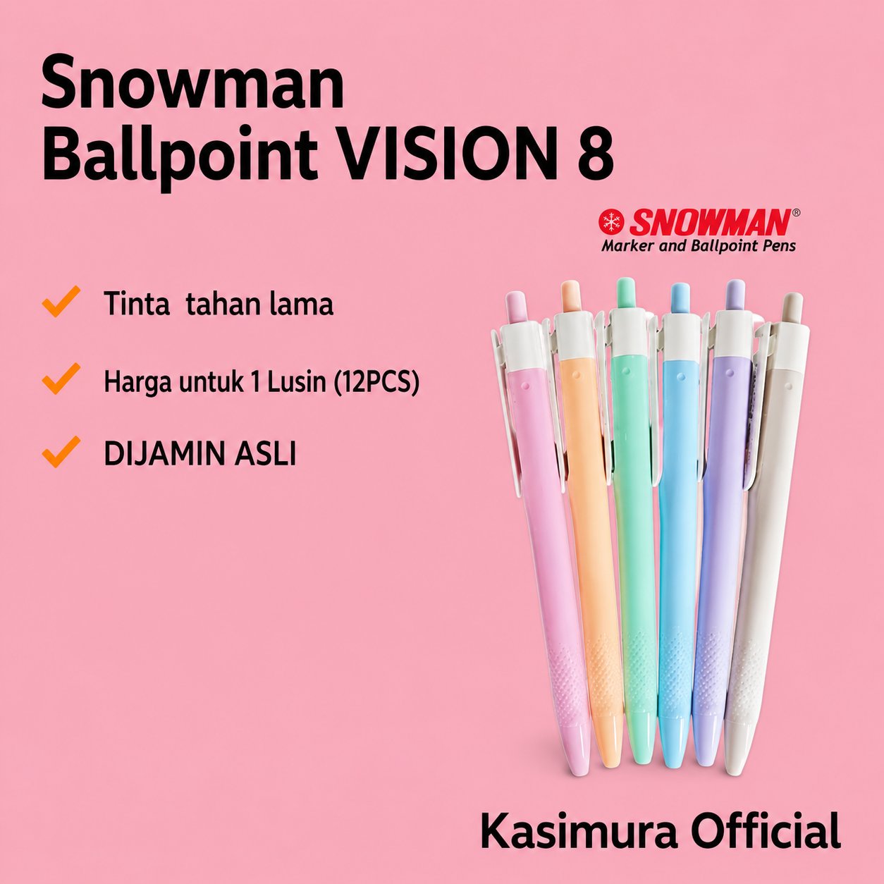Snowman Retractable Pen Vision 8 สีพาสเทลสีดํา 0.7 มม. V8