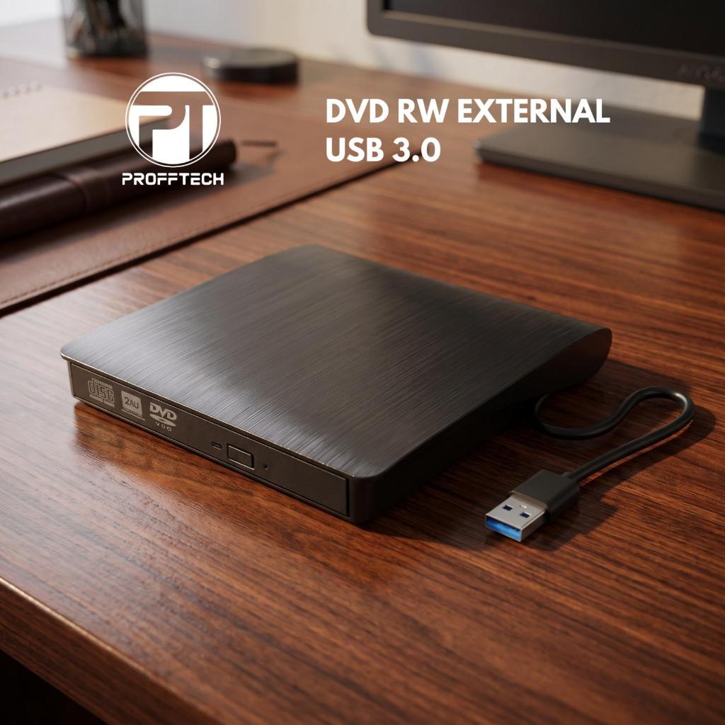 PROFFTECH - DVD RW USB 3.0 External CD/DVD-RW Drive Burner สลิม เบา พร้อมใช้งาน