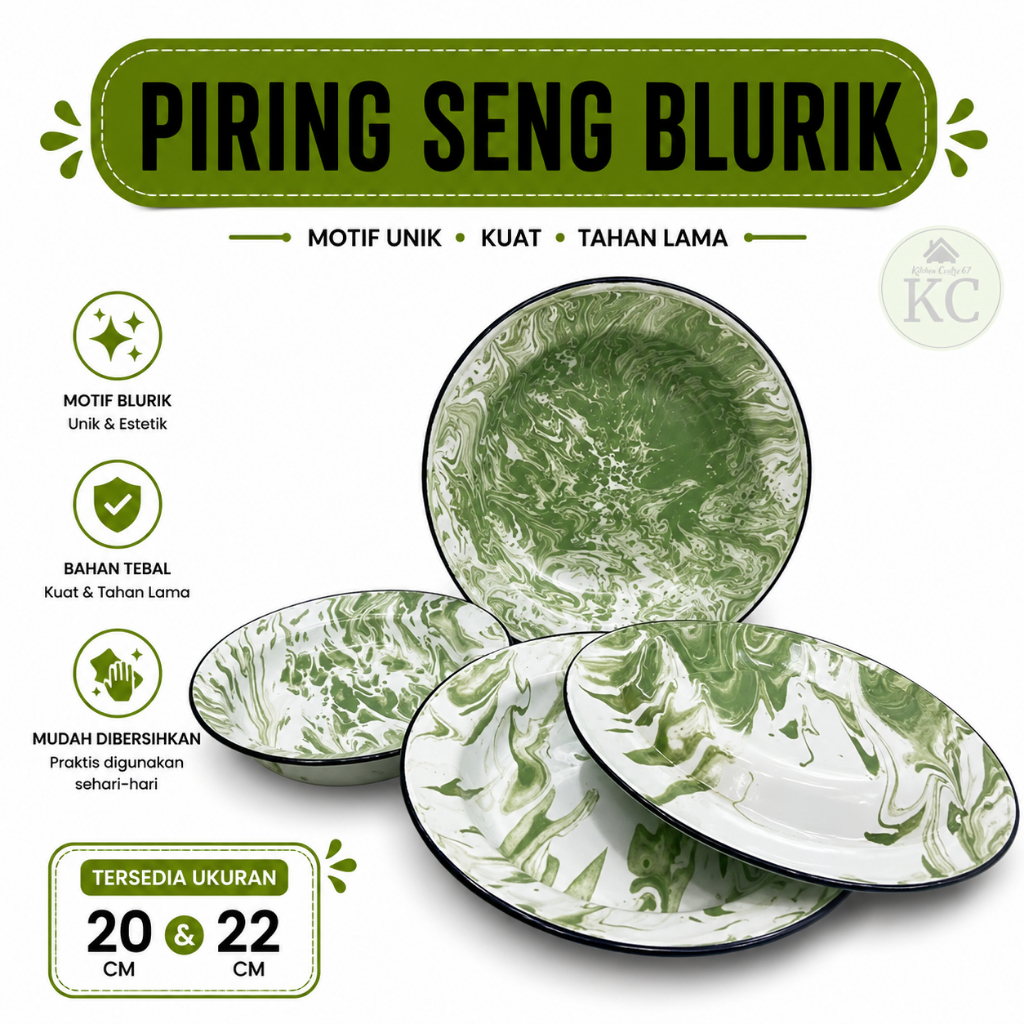 แผ่นเคลือบด้วย BLIRK motif/Sinc/Jadul/วินเทจโบราณ 20 ซม. และ 22 ซม.