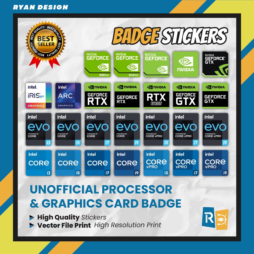Intel Core i3 i5 i7 Gen 11 12 13 14 Nvidia Geforce RTX GTX Intel Iris Xe Badge สติกเกอร์