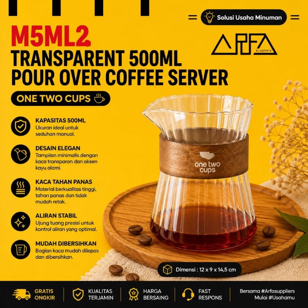 FM5ML2 โปร่งใส 500ml เท Over Coffee Server หนึ่งสองถ้วย