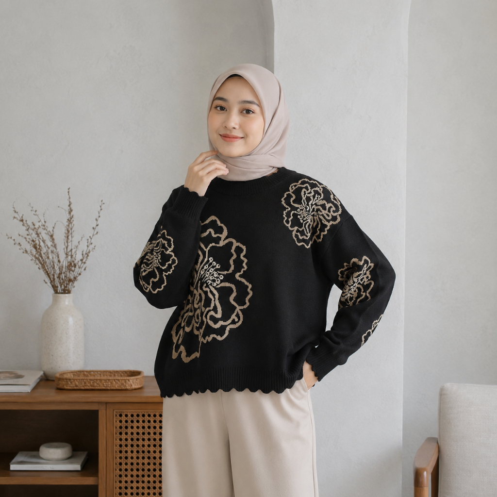 Peony Knit Top Cute Womens Tops Aesthetic Womens Clothes with Floral Motifs