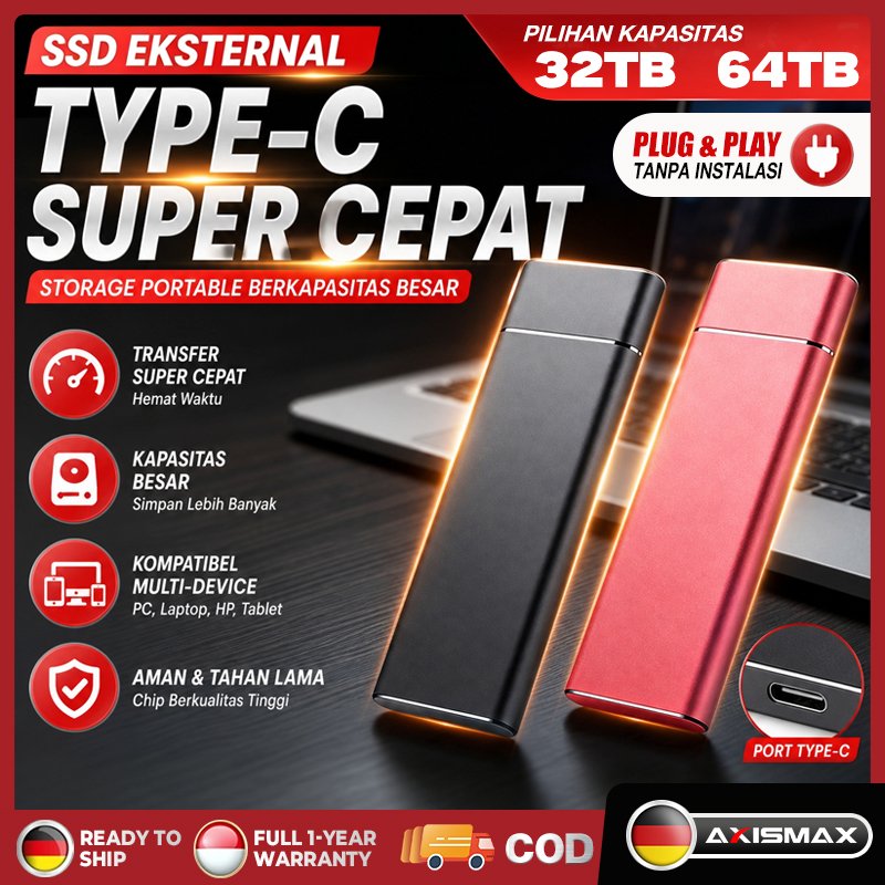 AXISMAX ภายนอก SSD 32TB / 64TB USB 3.1 Type C แบบพกพาความเร็วสูงกันกระแทก Anti-Scratch อลูมิเนียม