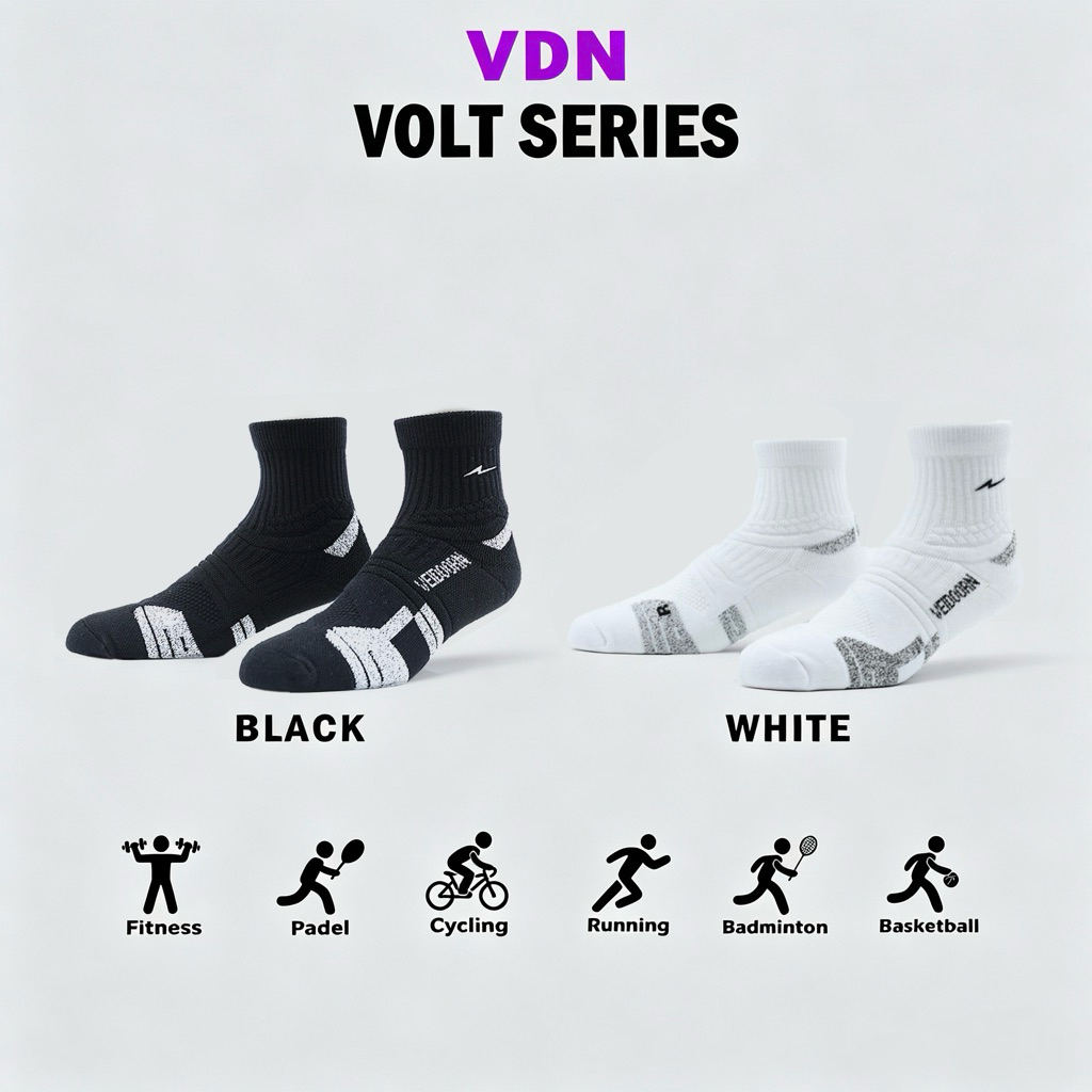 VDN หนาการบีบอัด Volt Series กีฬาวิ่งเทนนิส Padel ถุงเท้าแบดมินตันสําหรับผู้ชายและผู้หญิง Unisex