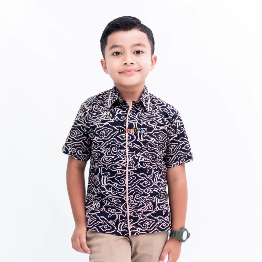 KAMEJA BATIK HUZA KIDS - เสื้อเชิ้ตแขนสั้นแขนสั้นของ CHILDRENS AXCEL HEM (L)