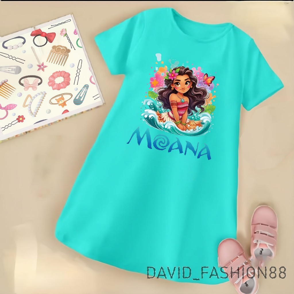 MOANA MOTIF CHILDRENS DRESS, SHORT SLEEVES DRESS AGED 2-15 ปี