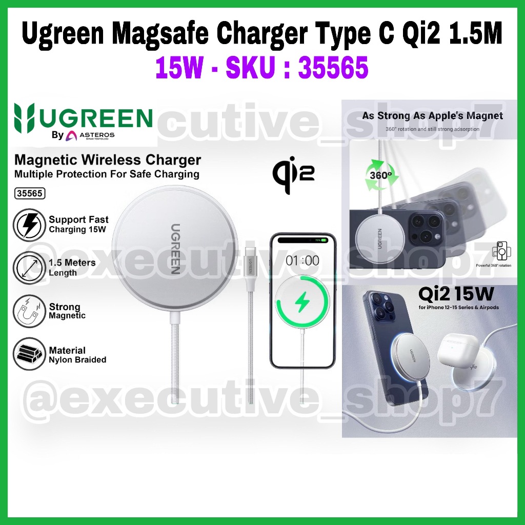 Ugreen Magsafe Charger Type C Qi2 1.5M - 15W - SKU 35565 - รับประกันอย่างเป็นทางการ 1 ปี